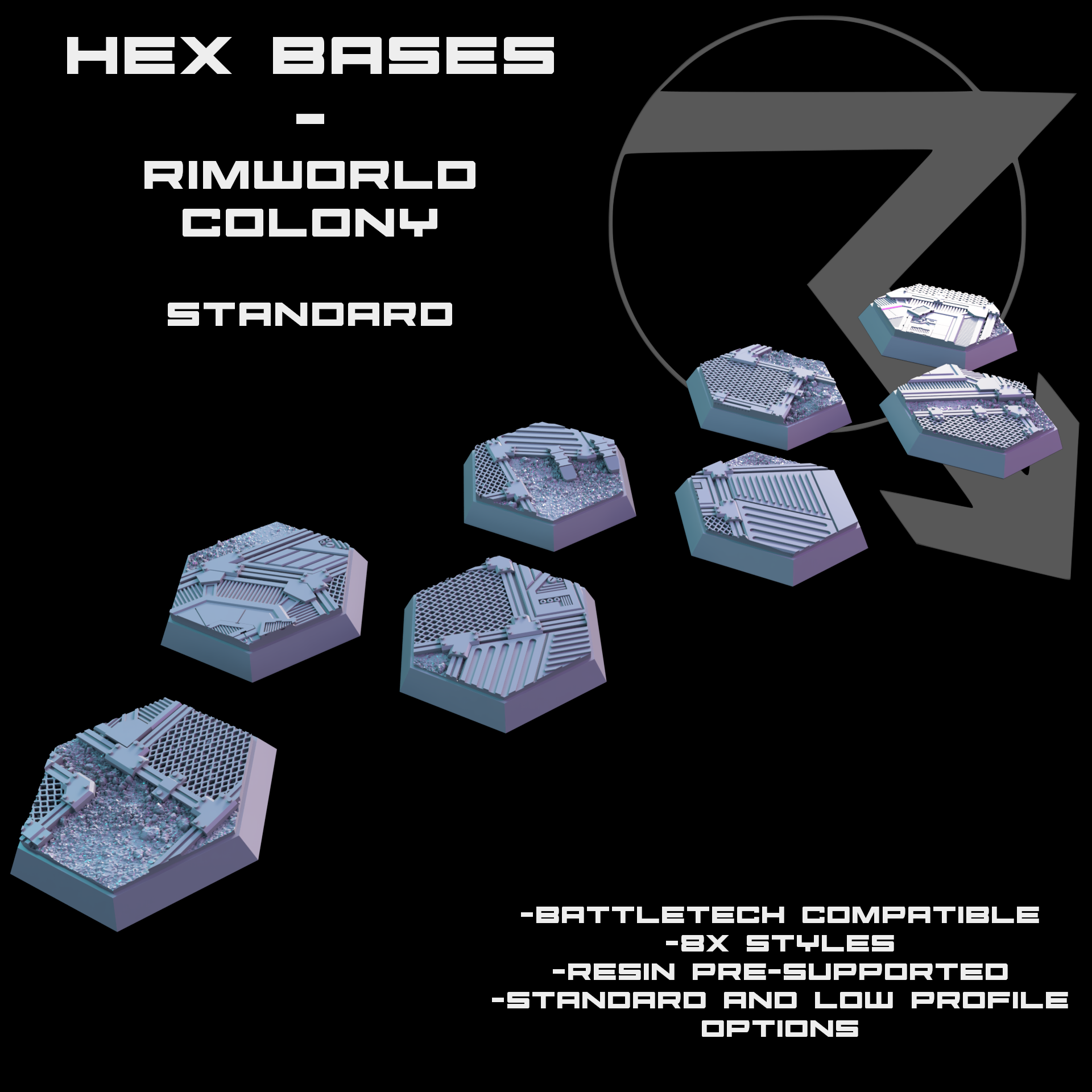 Miniature Base Rim Design Miniature Bases: Rimworld Colony (Hex) – Thunderhead Studio