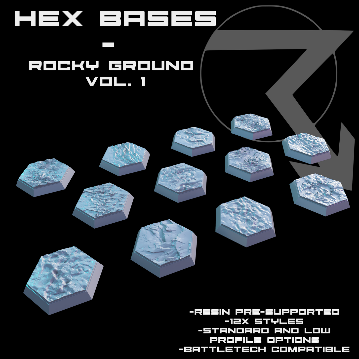 Miniature Bases - Hexed - Rocky Ground